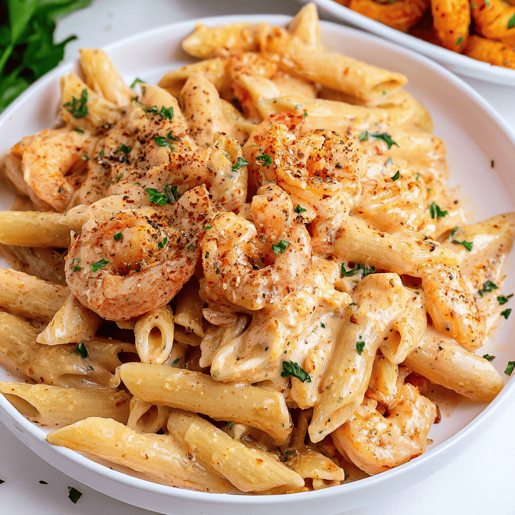 Creamy shrimp pasta with Cajun spices and fresh herbs. Perfect for a quick, flavorful dinner.