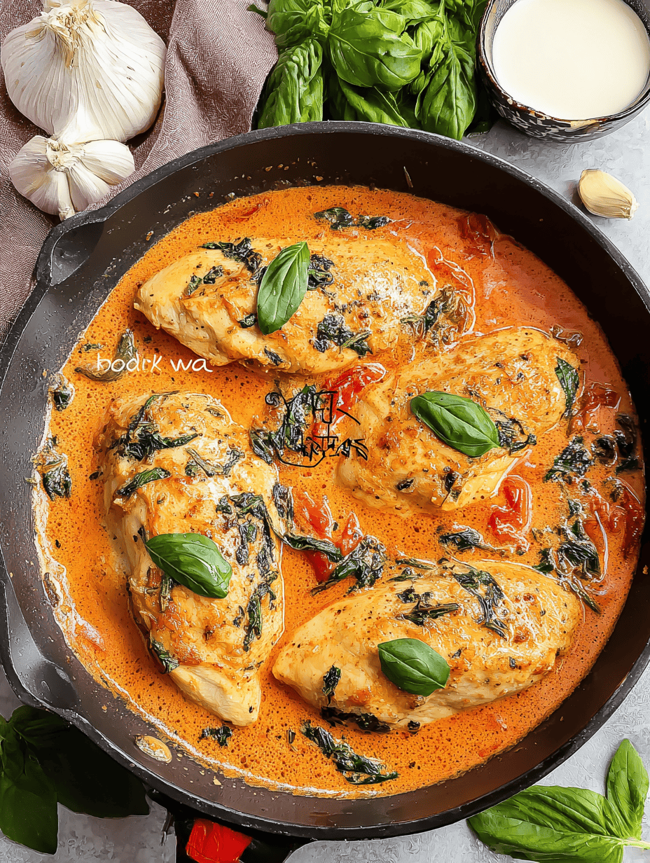 Succulent chicken thighs in a rich tomato and basil sauce, perfect for flavorful dinner recipes.