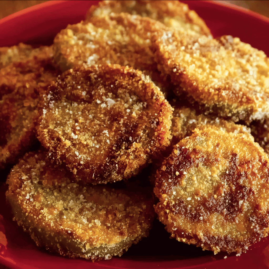 Crispy breaded chicken cutlets with golden brown coating on a red plate.