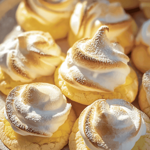 Fluffy lemon meringue cookies with golden toasted peaks, perfect for dessert lovers.