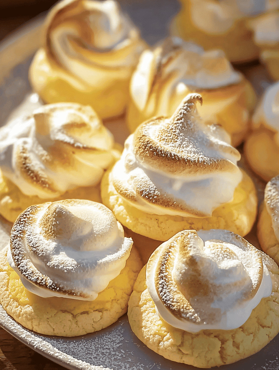 Fluffy lemon meringue cookies with golden toasted peaks, perfect for dessert lovers.
