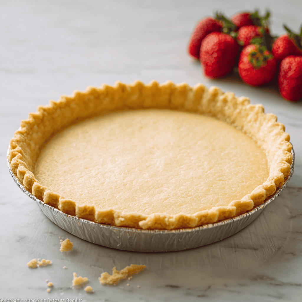 Sweet tart crust with a golden, flaky edge and a smooth filling, perfect for desserts or pies.