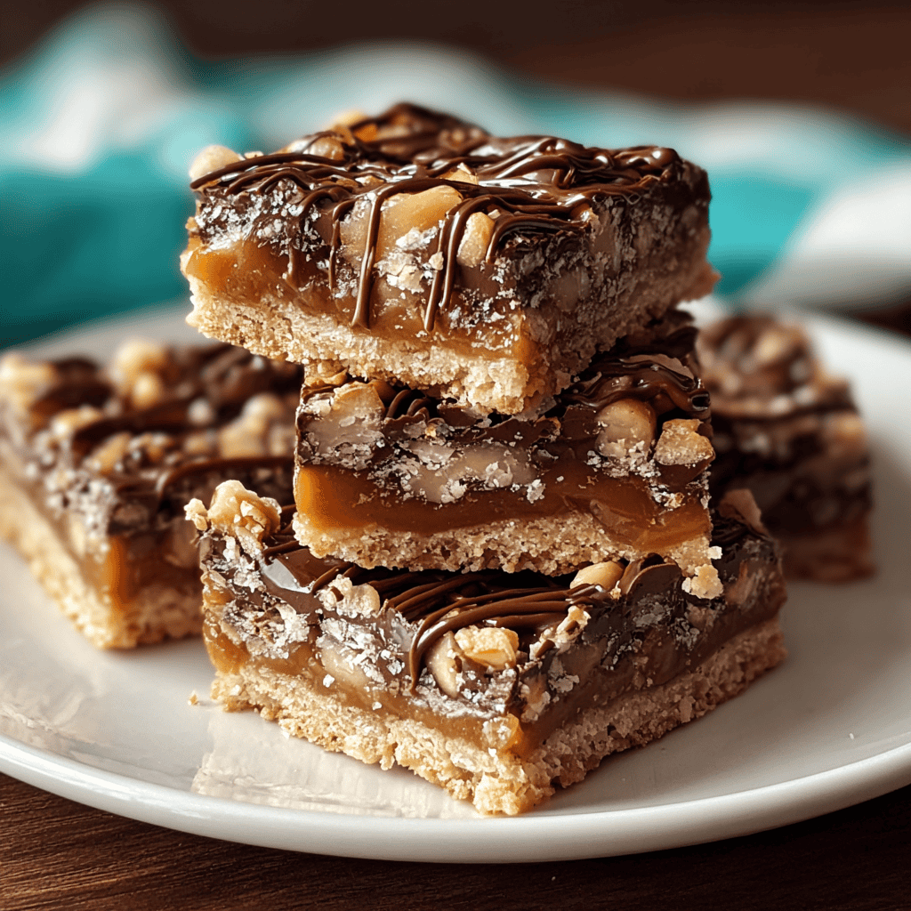 Decadent homemade caramel chocolate blondies with nuts, drizzled with chocolate. Perfect for dessert or snack.