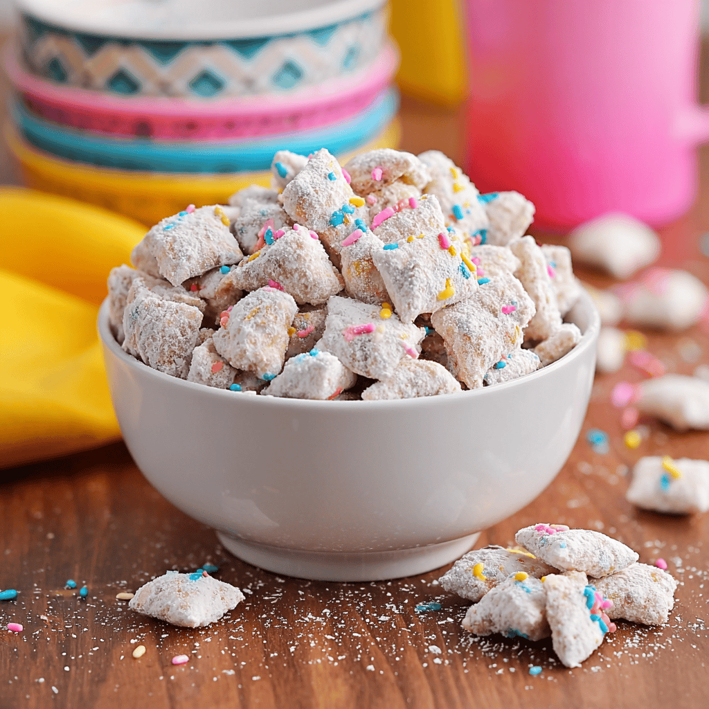 Colorful coconut snowball cookies with sprinkles in a white bowl on a wooden table.