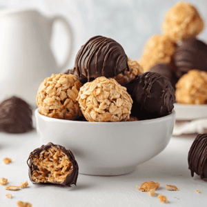 Decadent chocolate croquettes with crispy oat coating and rich ganache filling.