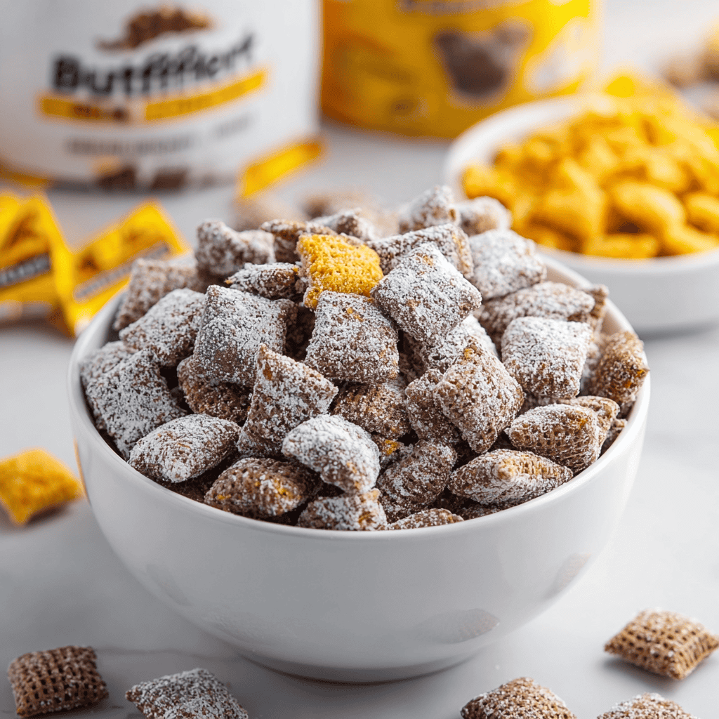 Crispy gingerbread cookie bites dusted with powdered sugar in a white bowl.