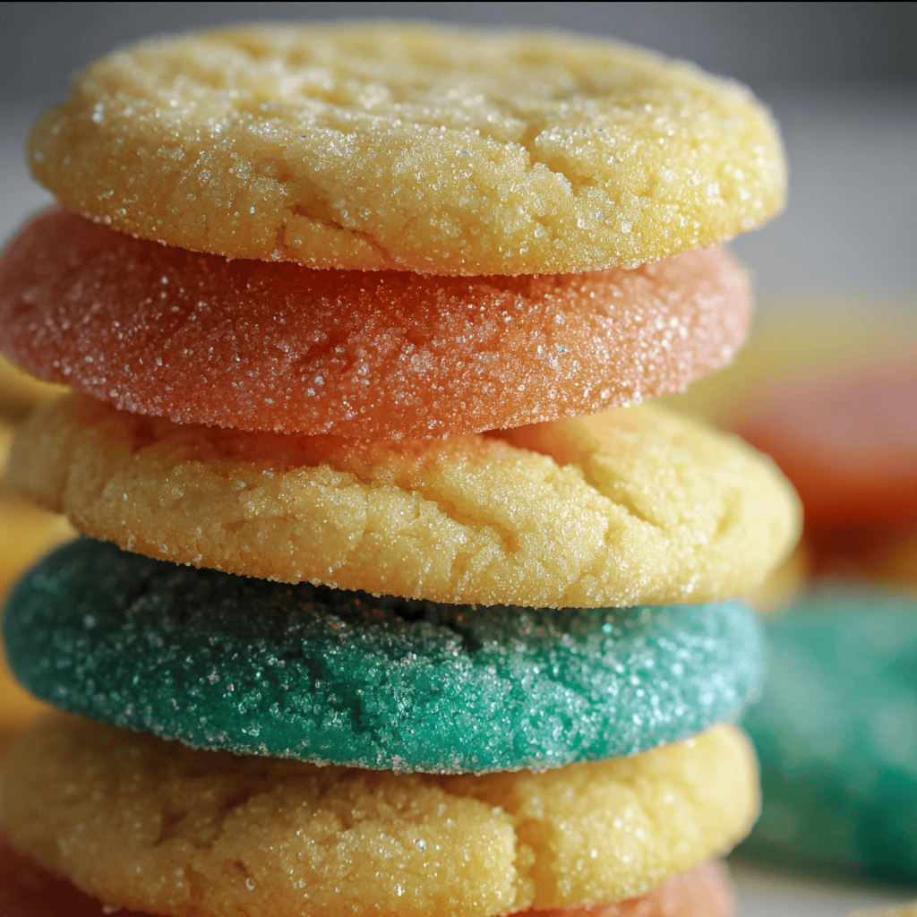 Flavored sugar cookies stacked with colorful icing, close-up, homemade, sweet treats, dessert recipes blog.