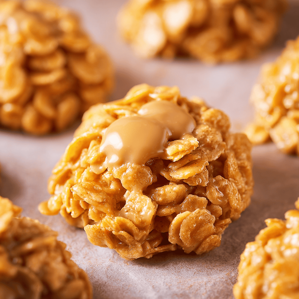 Golden caramel oat cookie with caramel topping, delicious no-bake treat for dessert.