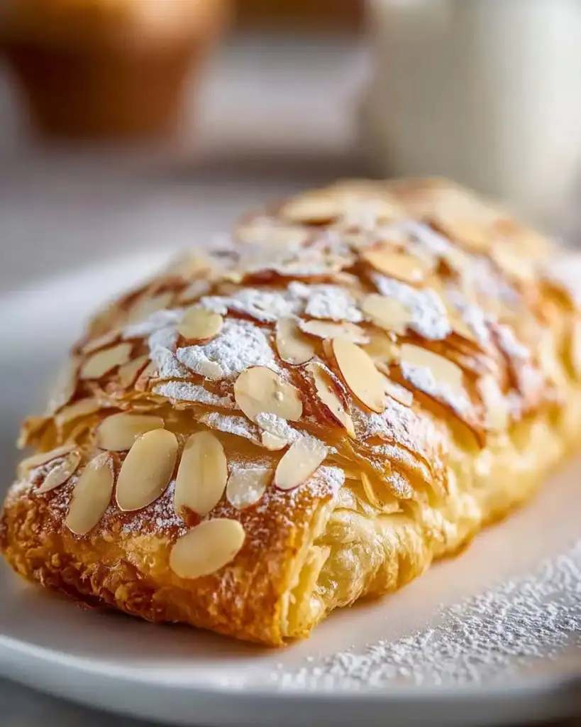 Flaky and golden-brown Almond Puff Pastry served on a plate