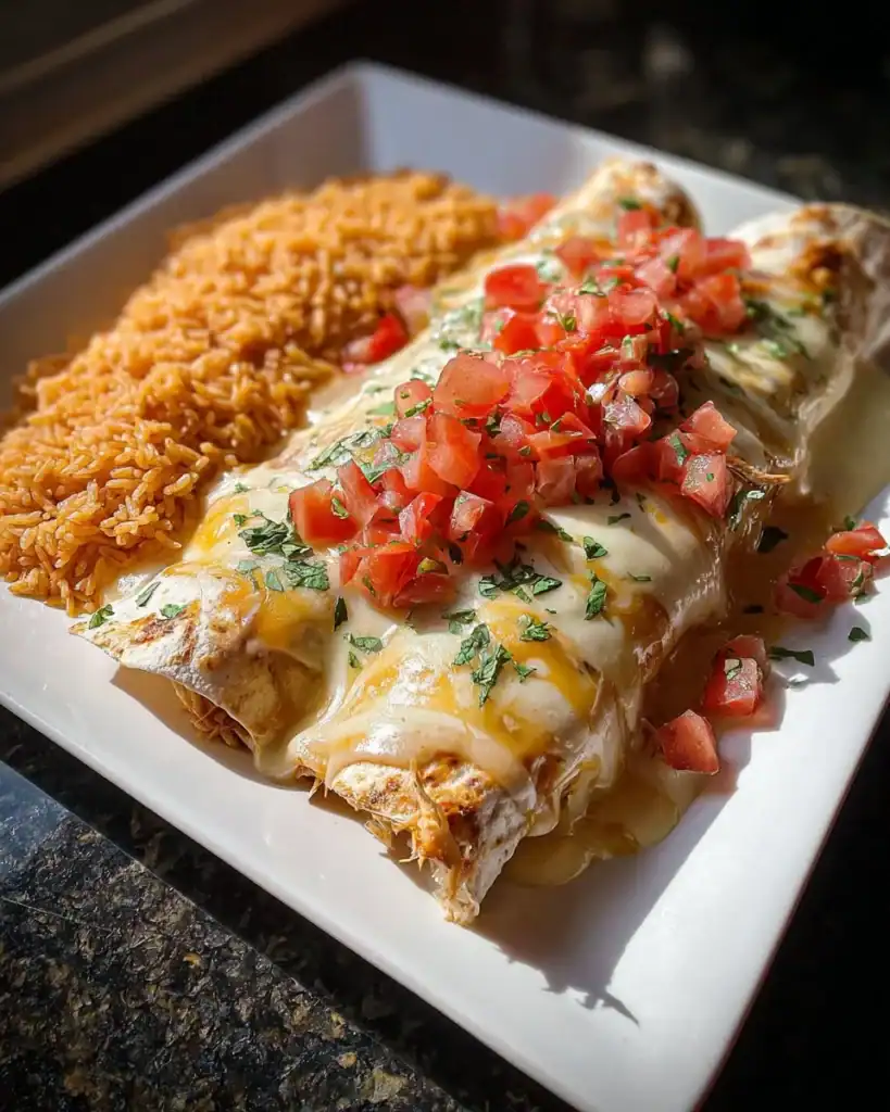 Cheese Chicken Enchiladas topped with melted cheese and fresh ingredients