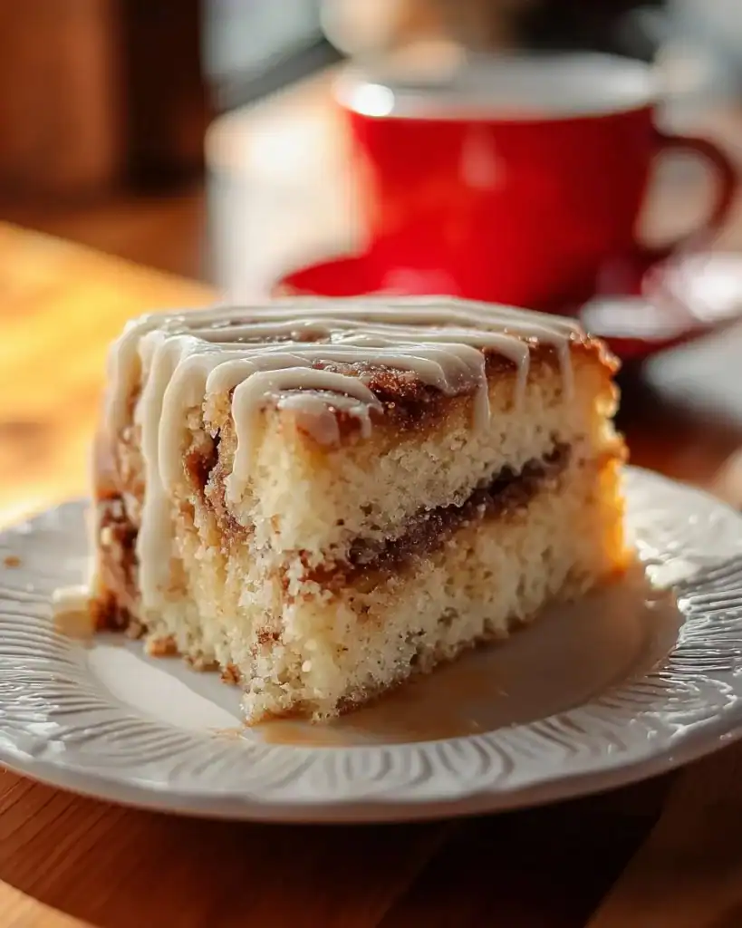 Delicious Cinnamon Roll Coffee Cake with cinnamon swirls and icing