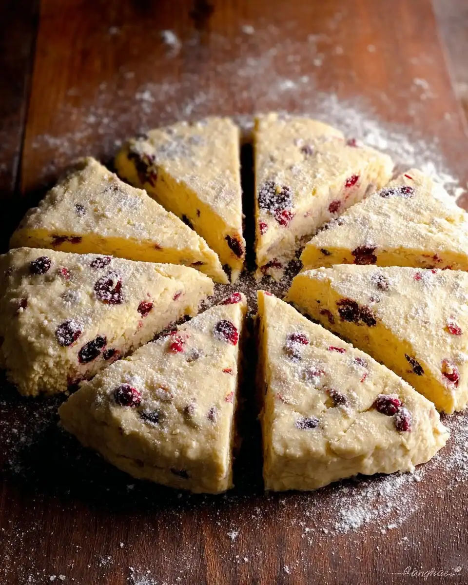 Deliciously baked cranberry orange scones on a rustic wooden table.