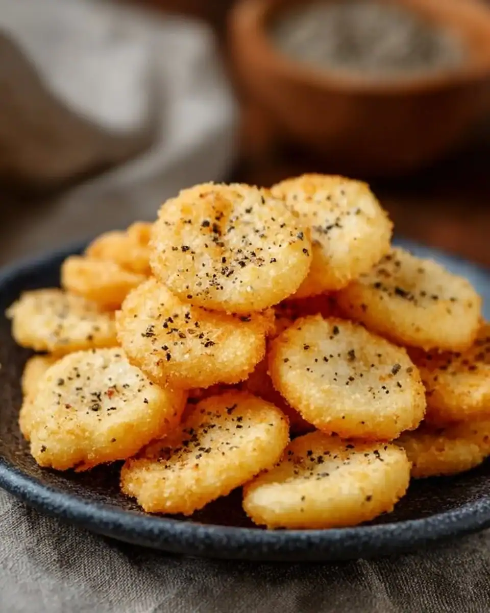 Bowl of crispy cottage cheese crackers served with herbs and spices