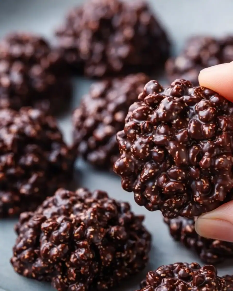 Dark Chocolate Quinoa Crisps in a bowl, showcasing their crunchy texture and chocolate coating.