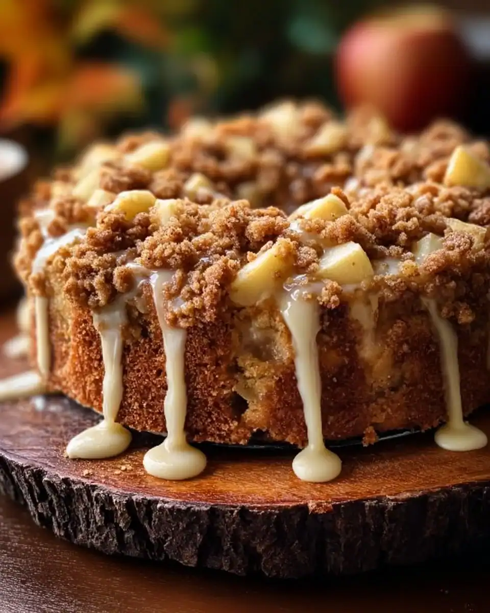 Delicious slice of easy apple pie coffee cake with a crumb topping