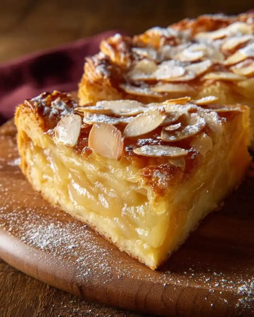 Delicious slice of French Apple Invisible Cake with apples and light texture