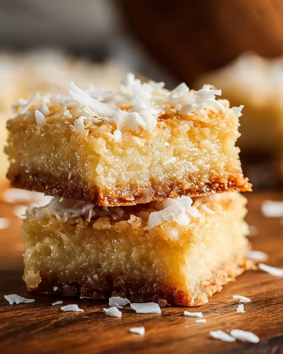 Chewy coconut bars on a plate, perfect sweet dessert recipe