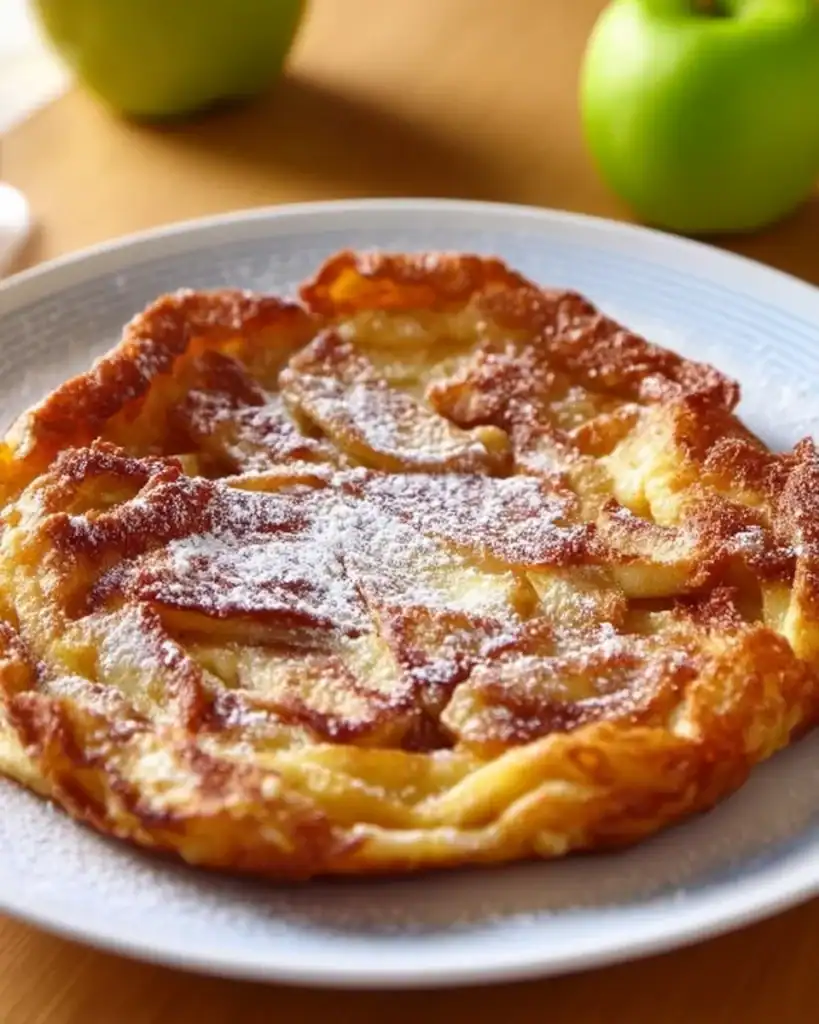 Delicious Original Pancake House Apple Pancake served with fresh apples.
