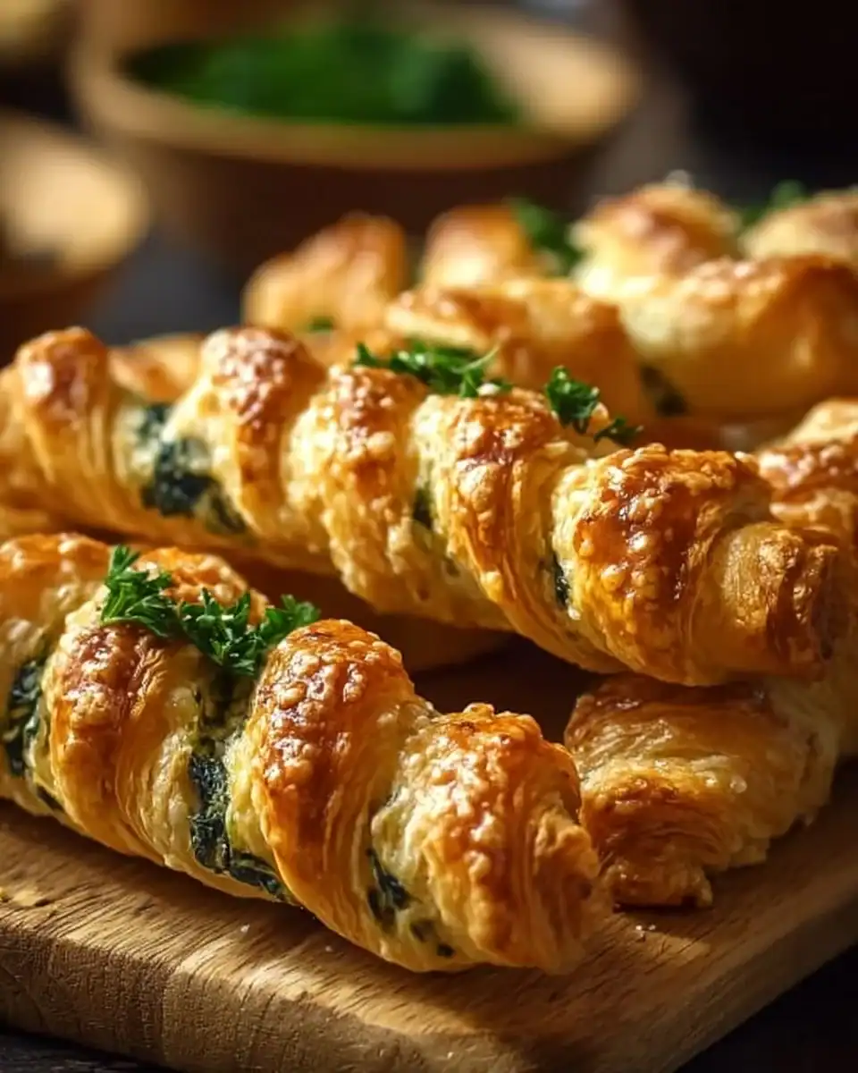 Spinach Feta Puff Pastry Twists served on a plate