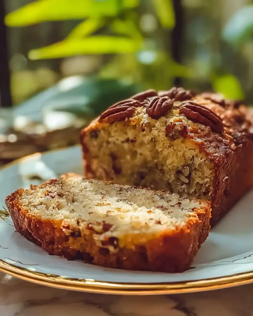 Loaf of Sweet Alabama Pecan Bread with pecans on top