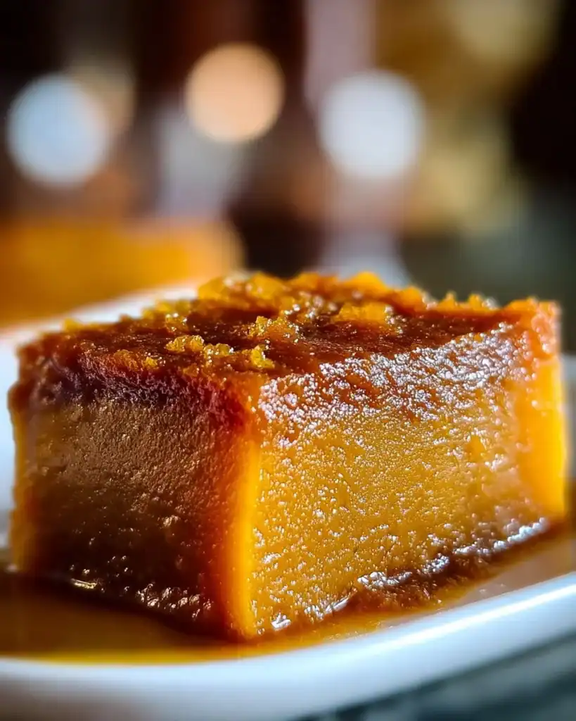 Delicious sweet potato pudding served in an elegant dish, showcasing comfort food.
