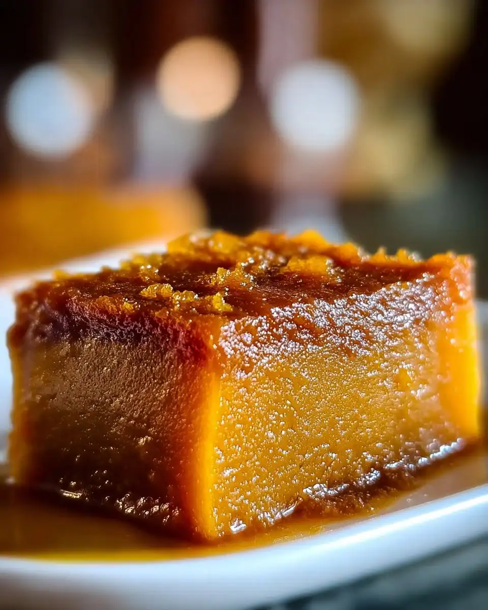 Delicious sweet potato pudding served in an elegant dish, showcasing comfort food.
