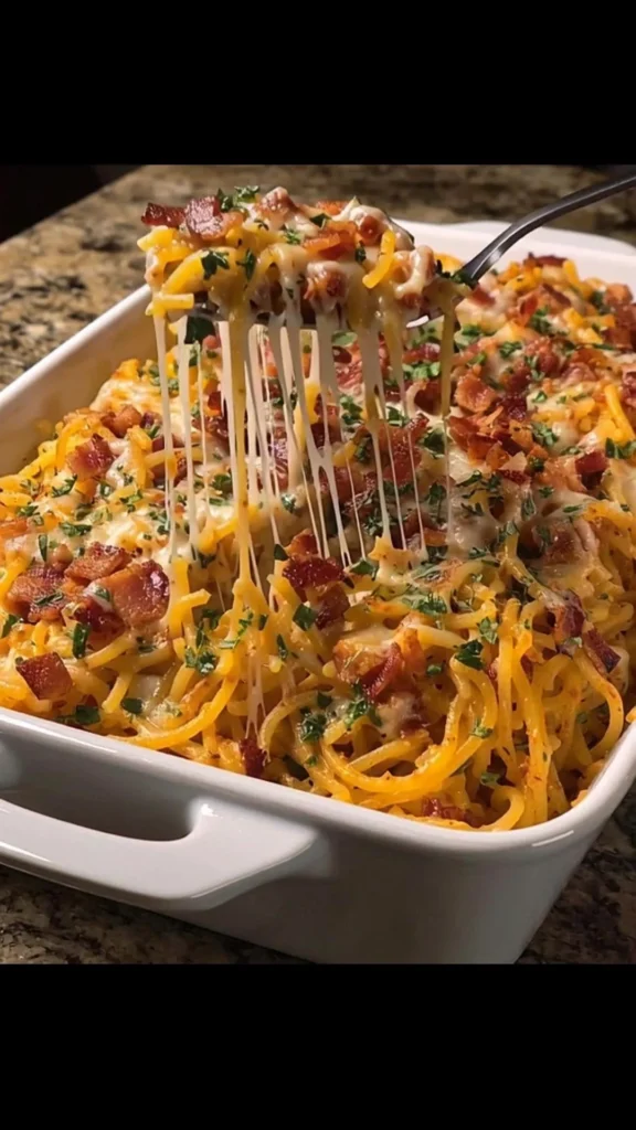 Delicious cheesy beef and bacon pasta served in a bowl