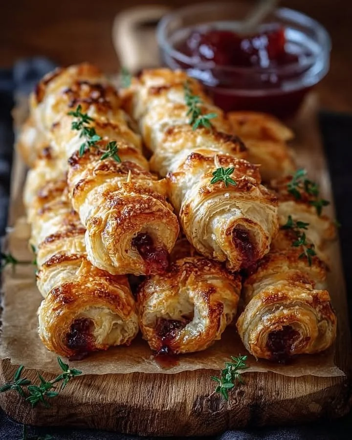 Cranberry Brie Puff Twists served on a festive platter