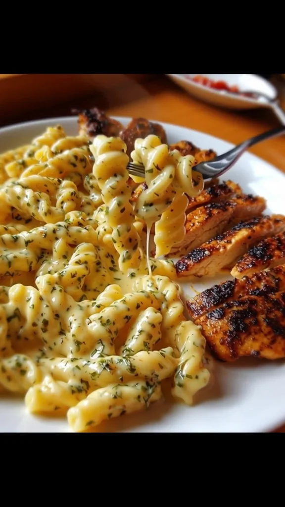 Plate of creamy garlic butter pasta garnished with parsley