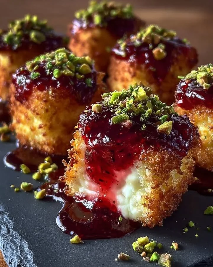 Golden Pistachio Brie Bites served on a platter