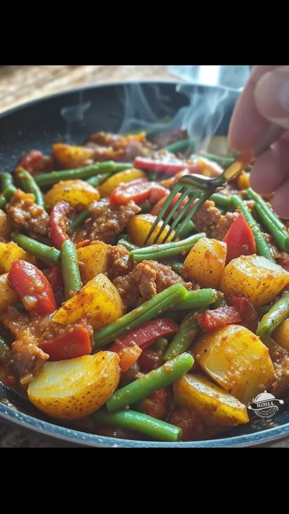 A healthy dish of green beans and potatoes served in a bowl.