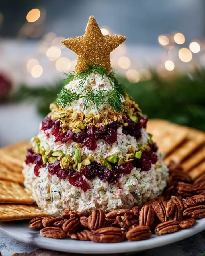 Festive holiday cheese tree display for festive gatherings