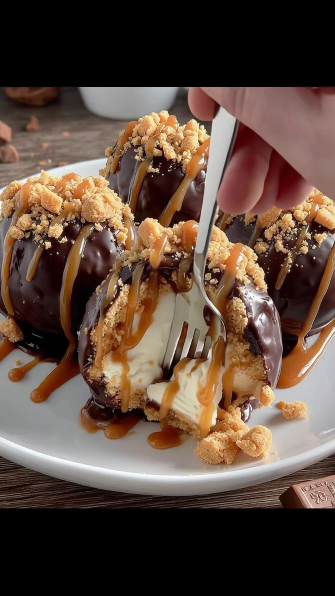 No Bake Peanut Butter Cheesecake Bites platter on a wooden table