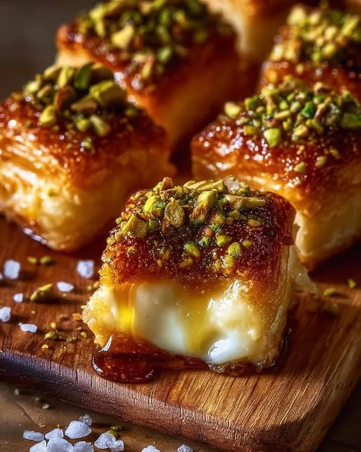 Pistachio-crusted brie bites served on a platter with garnishes