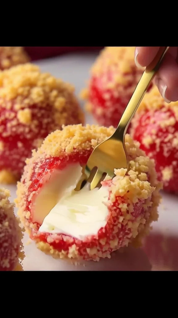 Strawberry Oreo Cheesecake Balls on a plate ready to serve