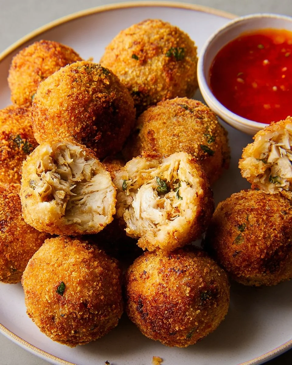 Boulettes de poulet et de pommes de terre servies avec une sauce savoureuse