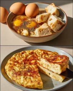 Delicious Bread Cheese Omelette served on a plate with fresh herbs