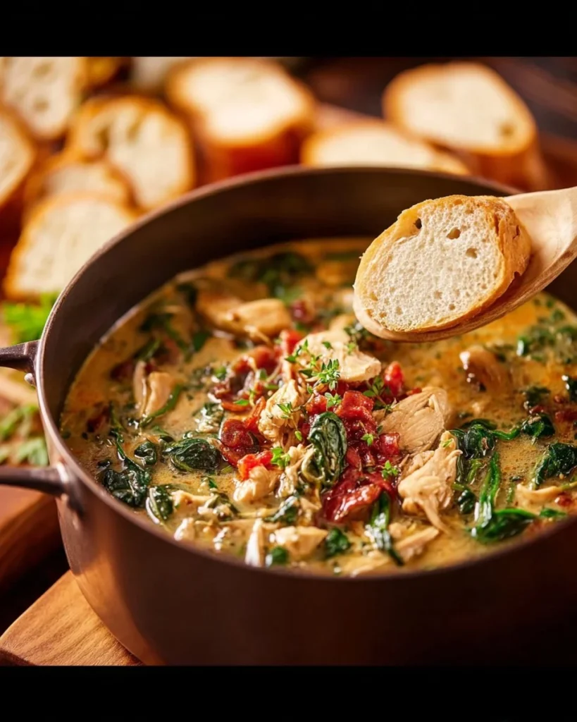 Bowl of creamy Crack Chicken Soup topped with green onions and herbs