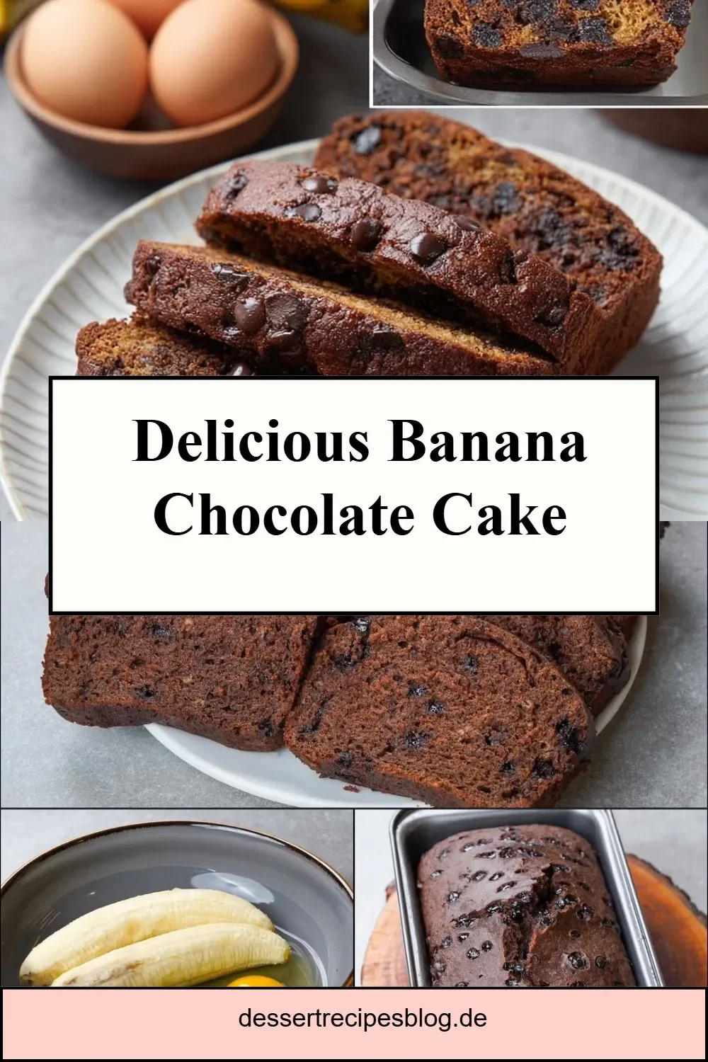 A slice of delicious banana chocolate cake topped with chocolate and bananas.