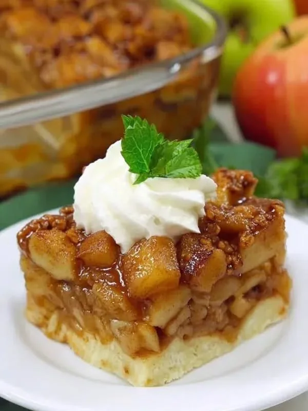 Easy caramel apple bread pudding topped with caramel sauce and apple slices