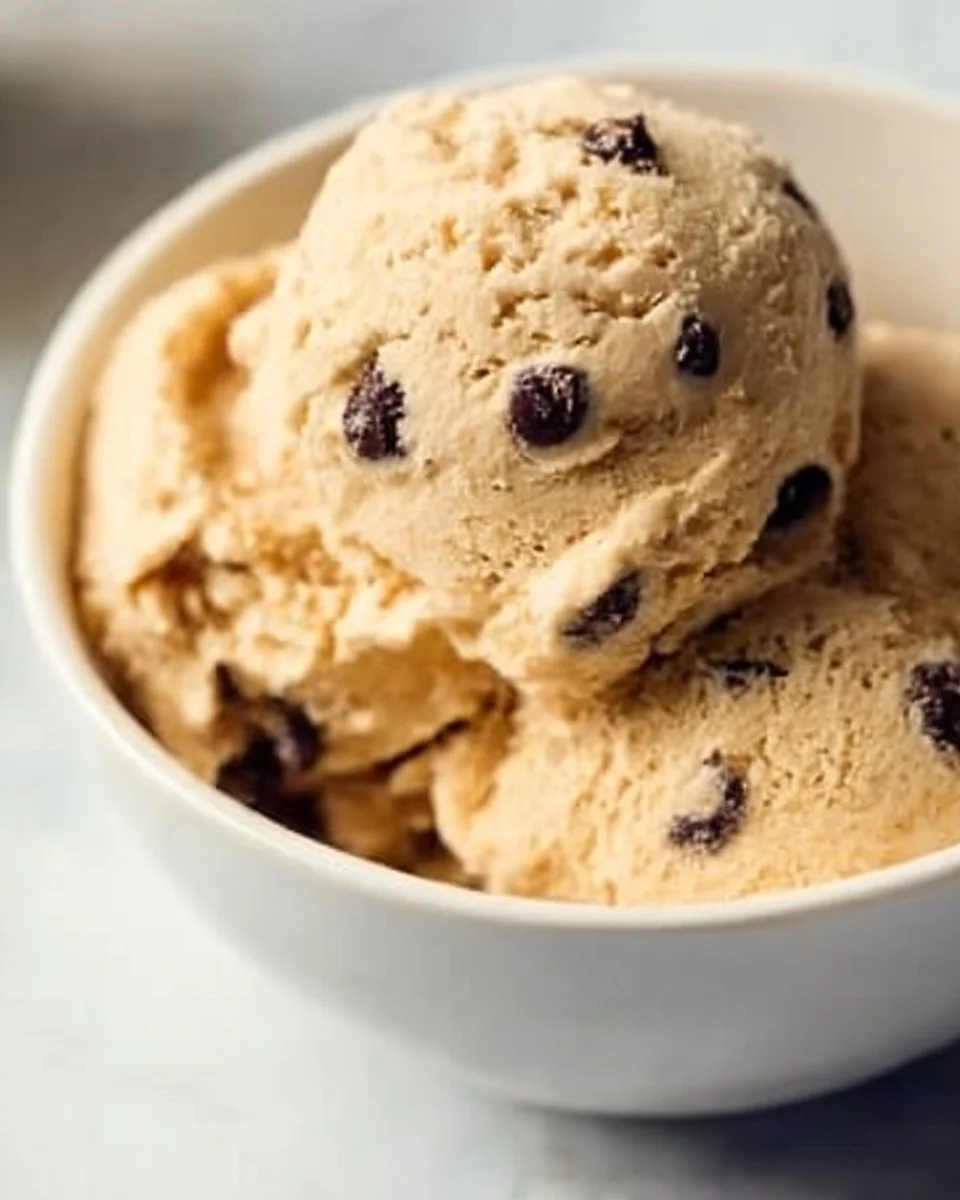 Bowl of edible chocolate chip cookie dough with chocolate chips and a spoon