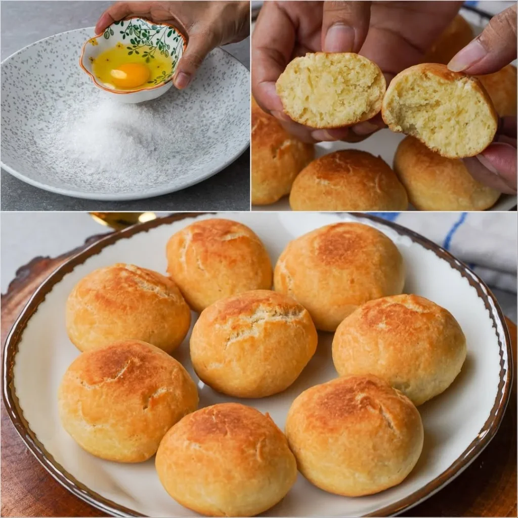 A variety of homemade egg flour snacks on a wooden table.