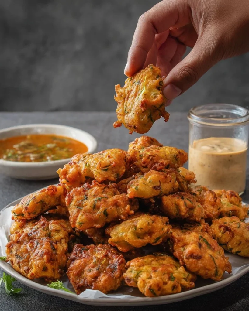Plate of crispy fried garlic chicken garnished with herbs