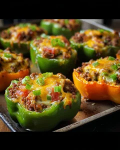 Poivrons farcis au four garnis de viande et de légumes frais