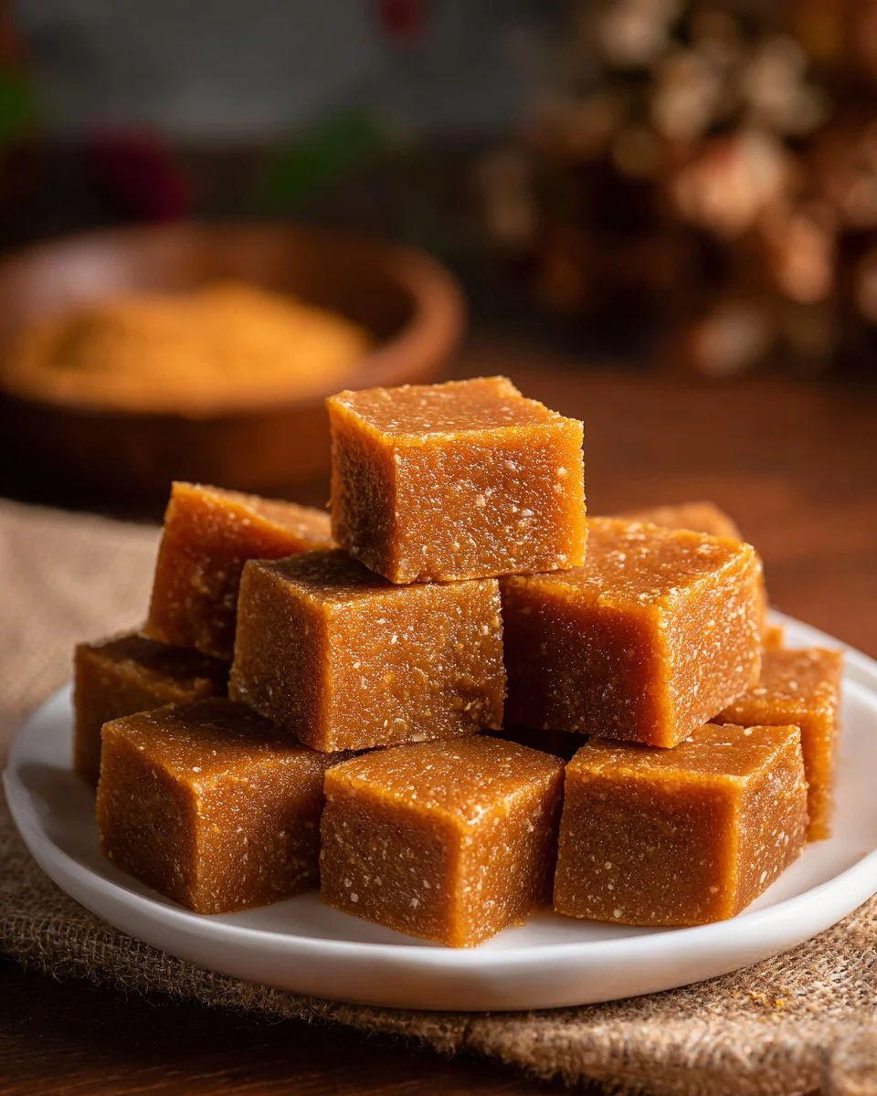 Delicious Rice Halwa Fudge topped with nuts and served in a dessert dish.