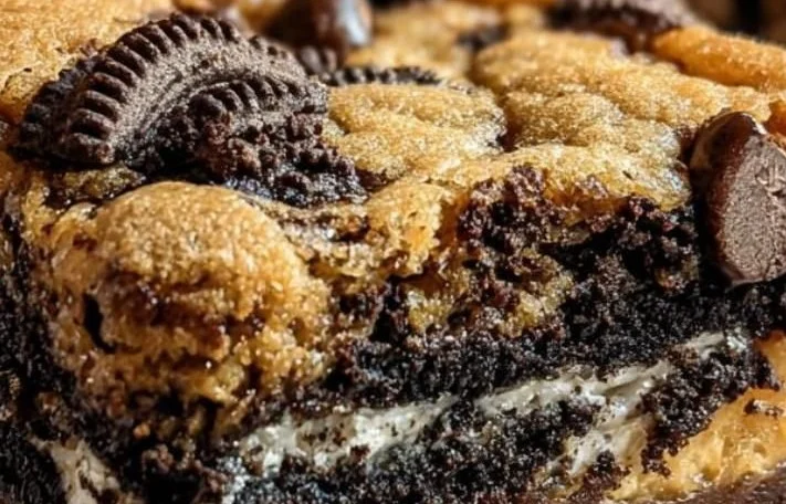 Delicious slutty brownies with layers of cookie dough and rich chocolate brownie