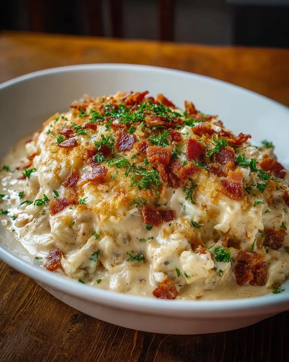 Delicious Cowboy Casserole in a baking dish with cheese and ingredients displayed