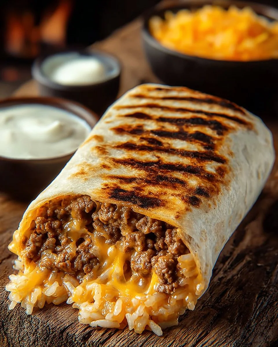 Delicious grilled cheese burrito with melted cheese and crispy tortilla