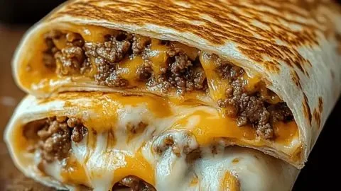 Easy grilled cheese burrito recipe with melted cheese and crispy tortilla